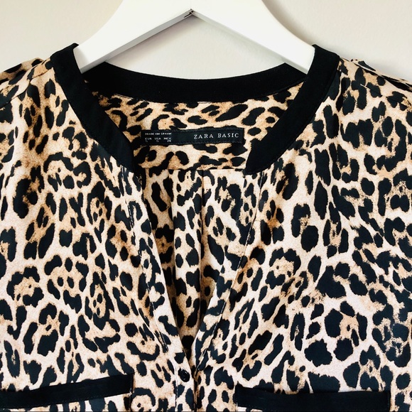 Zara Basic Leopard Print Button Blouse Small - Picture 5 of 11